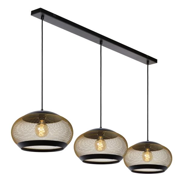 Lucide LUCAS - Hanglamp - 3xE27 - Mat Goud / Messing - detail 5